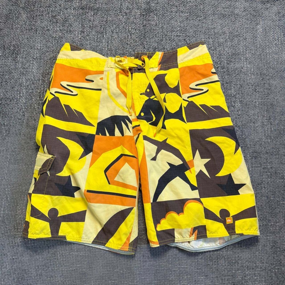Quiksilver Board Shorts Mens 36 Yellow Orange Geometric Abstract Y2K Surf
